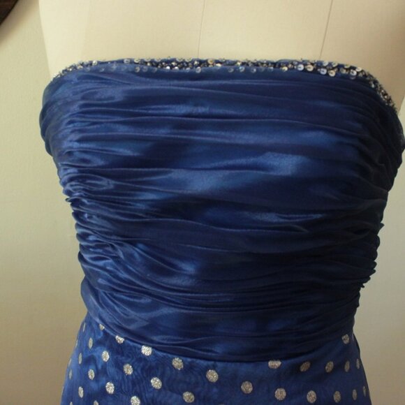 2000's Blue Chiffon Polka Dot Flirt Maggie Sottero Prom Evening Gown Dress - Picture 2 of 8